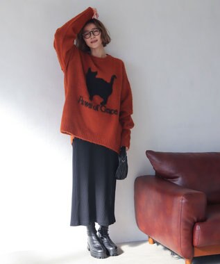 WEGO 【ユニセックス着用ITEM/MLサイズ展開/25年秋冬新作】ファジーグラフィックプルオーバー オレンジ