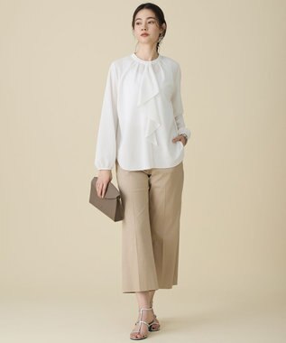 自由区 L コットンサテンクロップド丈ワイドストレート パンツ ベージュ