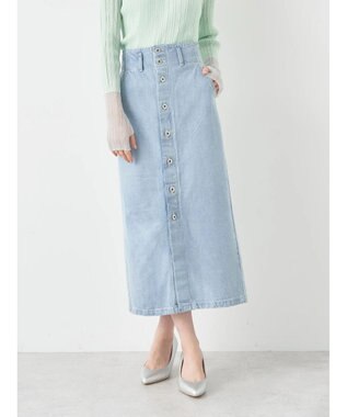 earth music&ecology ボタンナローデニムスカート Light Indigo