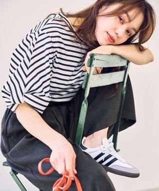 ANY L ツイストスリーブボーダートップス