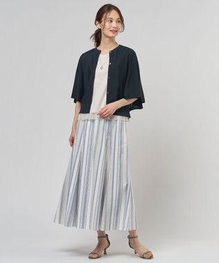 J.PRESS LADIES 【セット着用可】リネンMIX ストライプ フレア スカート ブルーマルチ系