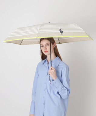 MOONBAT POLO RALPH LAUREN(ポロ ラルフローレン)ポロポニー ボーダー 折りたたみ傘 簡単開閉 ベージュ