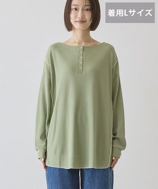 AMERICAN HOLIC 【選べる丈】ヘンリーネックワッフルメロープルオーバー Light Green