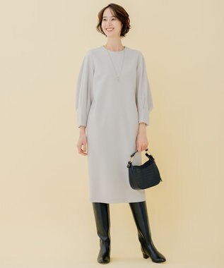 自由区 【WEB限定】ウールミルドジャージー スリーブコンシャスワンピース ライトグレー系