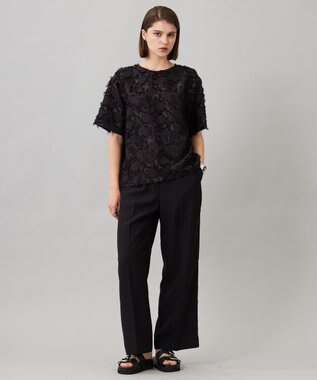 ICB 【洗える】 ヘアリーシアージャカード ブラウス ブラック系