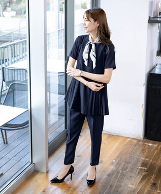 Tiaclasse 【洗える】ドロストテーパードパンツ ネイビー