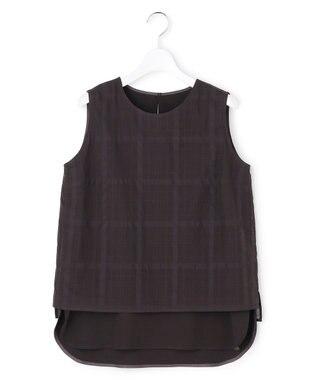 23区 【先行予約】シアーチェックレイヤード スリーブレス Tブラウス ダークブラウン系