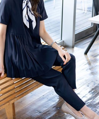 Tiaclasse 【洗える】ドロストテーパードパンツ ネイビー