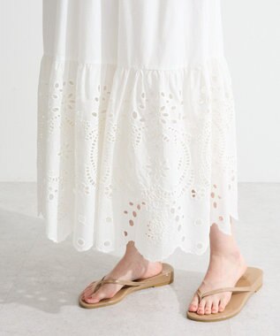 Green Parks ペチ付スカラップ刺しゅうスカート Off White