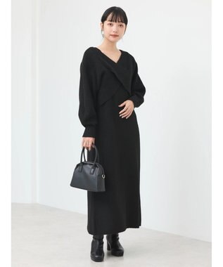 earth music&ecology Ｓｅｔ２点クロスニット＋ノースリーブニットワンピース Black