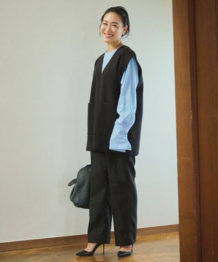 #Newans 【洗える】Vネックニットベスト ブラック系