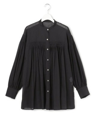 23区 L 【SLOW/一部店舗限定】コットンボイル ギャザー ブラウス ブラック系