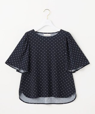 ANY SIS 【接触冷感・吸水速乾・UVケア】エアリードレープスムース フレア袖 ブラウス ネイビー系