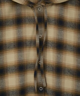 Green Parks ネルチェックフードシャツ Beige