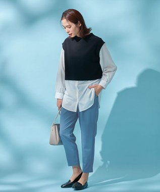 ANY 【UVケア/接触冷感/ウエストゴム】イージケア美脚パンツ テーパード ブルー