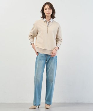 J.PRESS LADIES L 裏毛 ハーフジップ プルオーバー ベージュ系