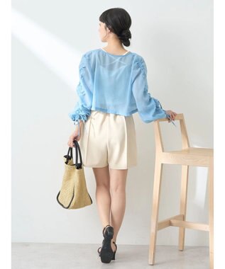 earth music&ecology キラキラシアーギャザーシャツ Blue