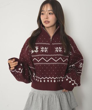 WEGO ノルディック柄ハーフジップニット