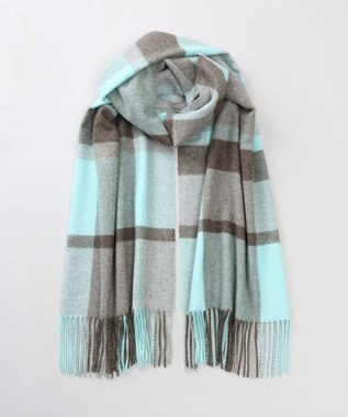 AURORA LANVIN COLLECTION ランバン コレクション カシミヤ  チェックストール ライトターコイズ