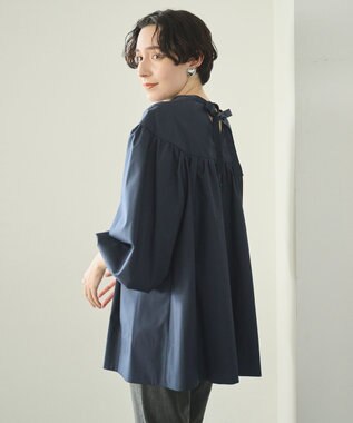 #Newans 【アイロンいらず】バストカットギャザーブラウス ネイビー