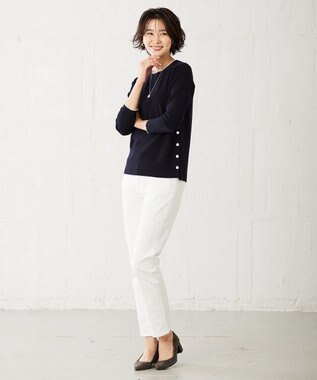 J.PRESS LADIES 【洗える】 レーヨンストレッチフルニードル ニット ネイビー系