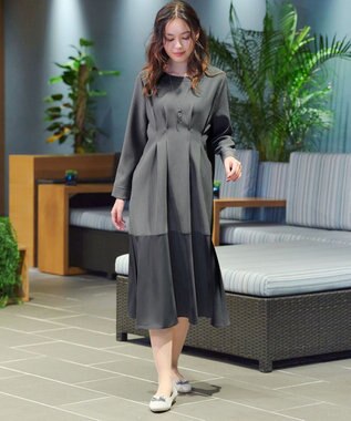 Tiaclasse L 【洗える】リップルコンビワンピース チャコールグレー