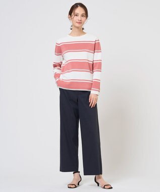 J.PRESS LADIES Cotton Acetate ブロッキング ボーダー ニット ローズピンク×グレー系