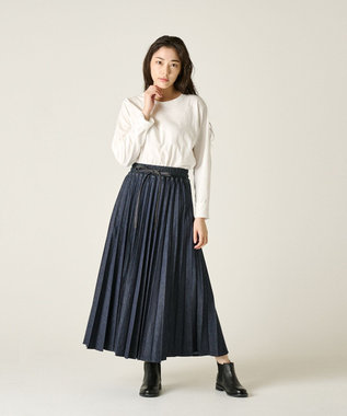 4642リポトレンタアンニ【極美品】岡山デニムプリーツスカート　ロング丈マキシ丈 洗える/大人気定番/特許技術】LONG PLEATS DENIM SKIRT プリーツ