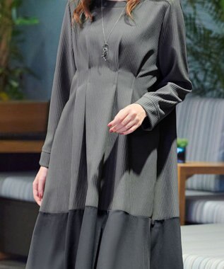 Tiaclasse L 【洗える】リップルコンビワンピース チャコールグレー