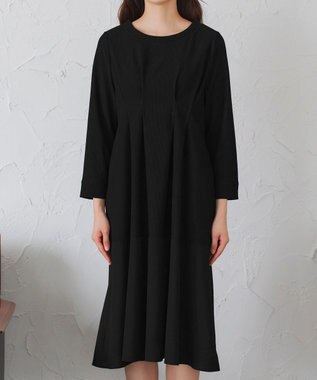 Tiaclasse L 【洗える】リップルコンビワンピース ブラック
