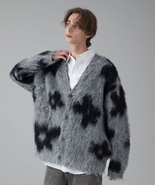 WEGO 【ユニセックス着用ITEM/MLサイズ展開】モヘアタッチパターンカーディガン ダークグレー
