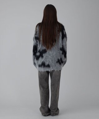 WEGO 【ユニセックス着用ITEM/MLサイズ展開】モヘアタッチパターンカーディガン ダークグレー