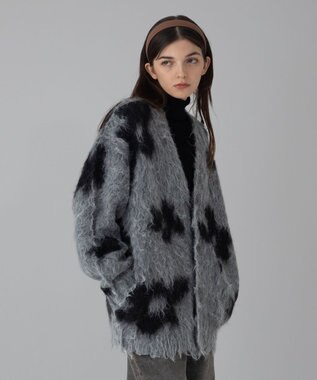 WEGO 【ユニセックス着用ITEM/MLサイズ展開】モヘアタッチパターンカーディガン ダークグレー