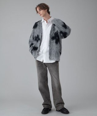 WEGO 【ユニセックス着用ITEM/MLサイズ展開】モヘアタッチパターンカーディガン ダークグレー