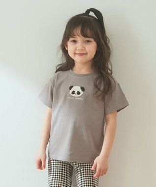ANY KIDS オーガビッツアニマルサガラ刺繍Ｔシャツ チャコール×パンダ