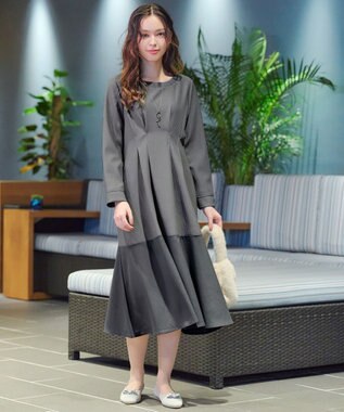 Tiaclasse 【洗える】リップルコンビワンピース チャコールグレー