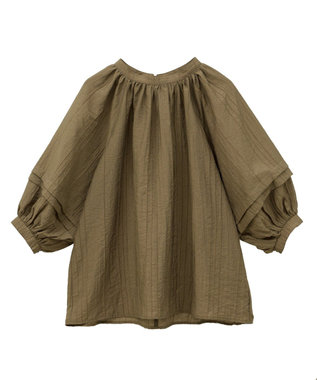 CRAFT STANDARD BOUTIQUE ストライプジャカードパフスリーブブラウス Brown