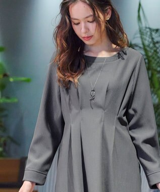 Tiaclasse L 【洗える】リップルコンビワンピース チャコールグレー