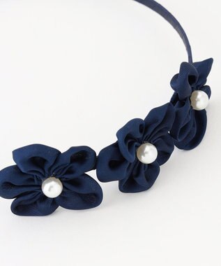 ANY KIDS シフォンパール×お花 キッズカチューシャ ネイビー