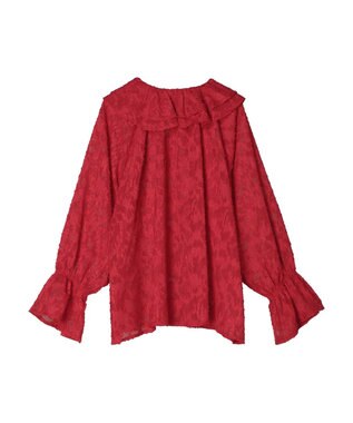 Green Parks シアージャガード花柄フリルブラウス Red