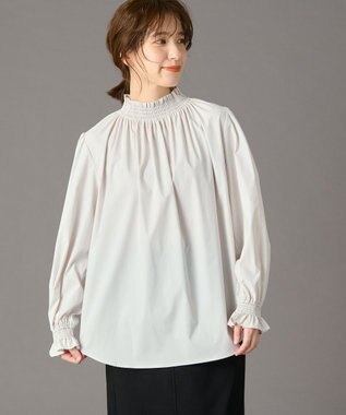 ANY フリルネックブラウス ライトグレー