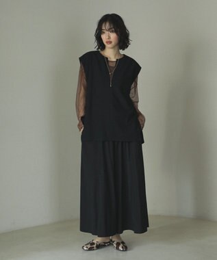 Green Parks リップルフレアベスト Black