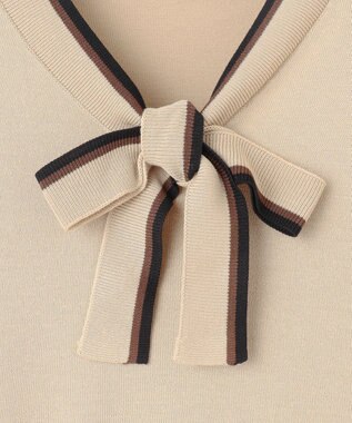 Feroux 【洗える】ニットドッキング ボウタイワンピース ベージュ系