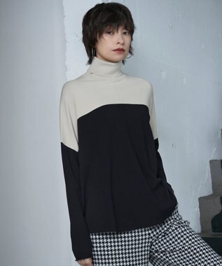 ICB L ハウンドトゥースツイード ワイドストレートパンツ オフホワイト×ブラック系