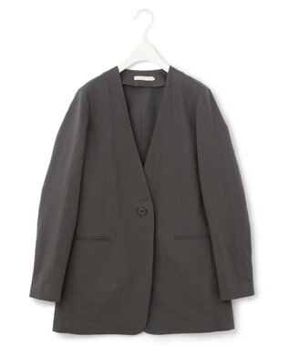 ICB 【吸水速乾機能付き】ペーパーコットンリネンツイル　ノーカラージャケット チャコール系