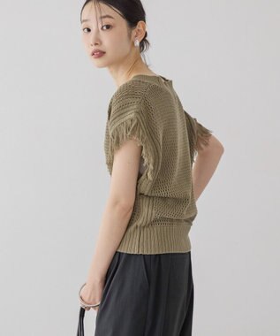 AMERICAN HOLIC 袖フリンジショート丈プルオーバー Olive