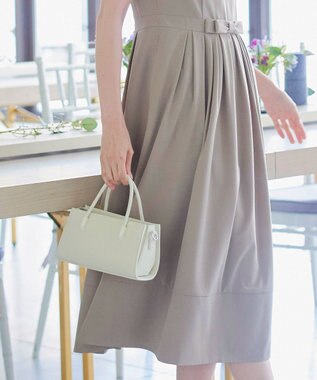 Tiaclasse 【洗える】半袖リボンギャザーフレアワンピース グレージュ