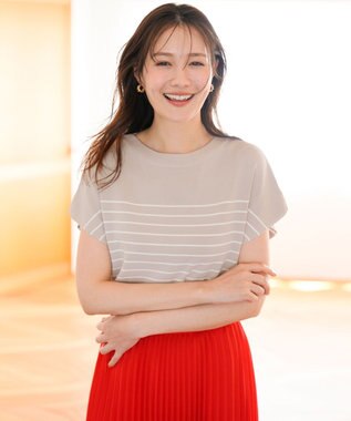 ANY SIS 【接触冷感・UVカット・洗える】ビューティクール フレンチ ニットＴ グレー×オフ