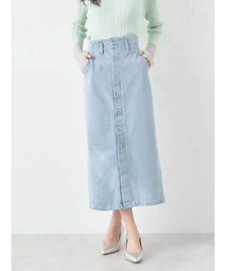 earth music&ecology ボタンナローデニムスカート Light Indigo