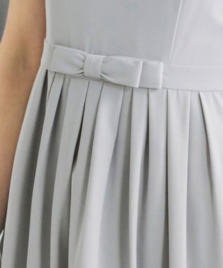 Tiaclasse 【洗える】半袖リボンギャザーフレアワンピース サックスグレー